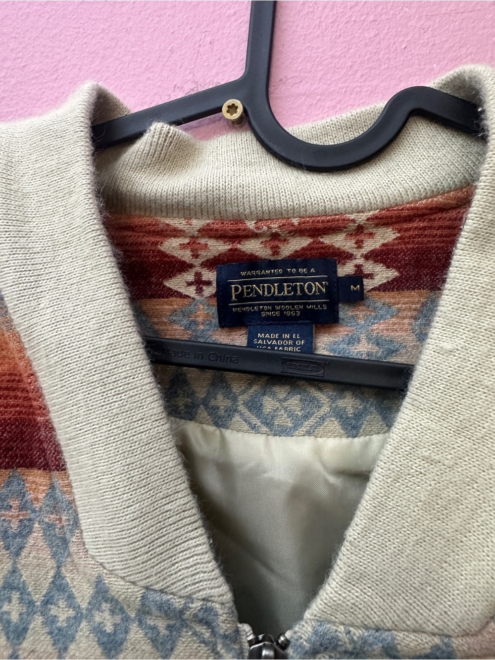 Pendleton Aztec-Pattern Bomber Jacket - Cream, Blue & Rust - Picture 5 of 6